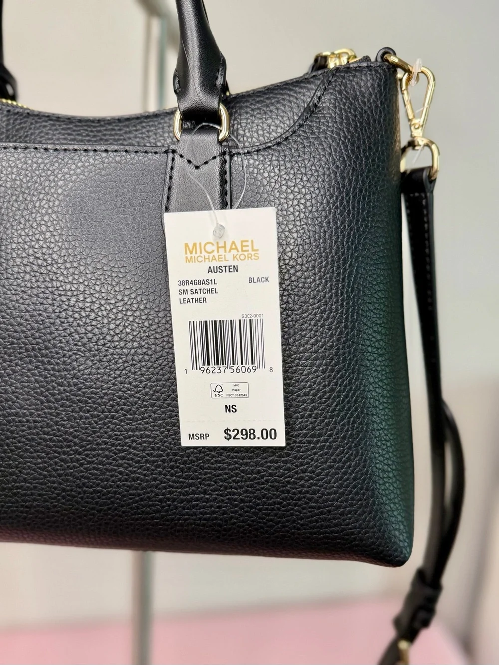 Michael Kors Black Pebbled Leather Dome Satchel with Gold Hardware